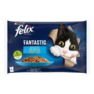 Hrana umeda pentru pisici Felix Fantastic Somon, Peste Cambula in Aspic, 4 x 85g 4x85g
