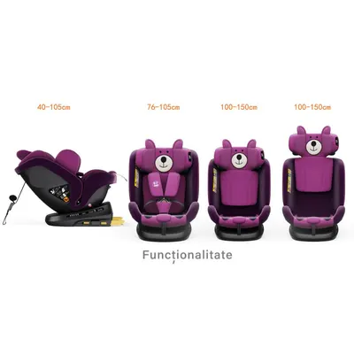 Scaun auto Buf Boof P100 UrsPurple, i-size R129, rotativ 360, isofix, 40-150 cm, 0-36 kg