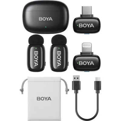 BOYA Mini sistem wireless dual compact pentru telefon, lightning/USB-C (2.4 GHz, Negru) - Default Title