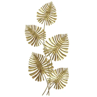 HOMCOM Artă Murală cu 5 Frunze de Monstera și Accesorii pentru Montaj Incluse, Decorațiuni Murale din Metal, 83x2.5x39 cm, culoare Aurie | Aosom Romania