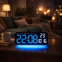 Ceas digital LED multifunctional cu afisaj mare si iluminare ambientala, 24 x9 cm