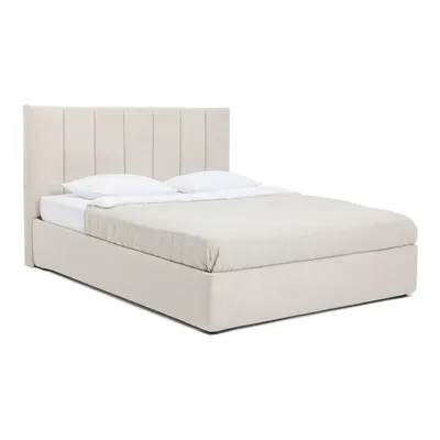 Pat matrimonial bej tapițat cu spațiu de depozitare cu somieră 160x200 cm Thessa Bold Line – Bonami Selection
