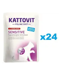KATTOVIT Feline Diet Sensitive hrana umeda dietetica pentru pisici cu alergii alimentare, cu pui si rata 24 x 85 g