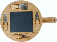 Platou de brânzeturi cu placă de piatră și 4 cuțite Morello - 40 x 30 cm