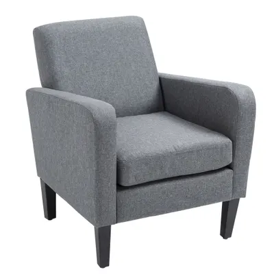HOMCOM Fotoliu de o persoana, Fotoliu de relaxare, Fotoliu capitonat cu picioare din lemn, Material textil aspect de in, 66 x 72 x 74 cm, Gri deschis | Aosom Romania