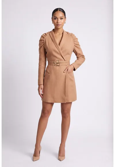 Rochie sacou din in cu maneci raglan si curea dubla