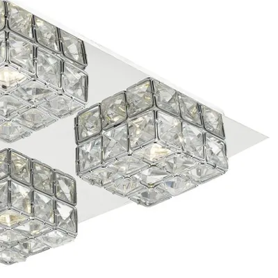 Lampa tavan Imogen LED flush glass faceted squares Polished Chrome frame