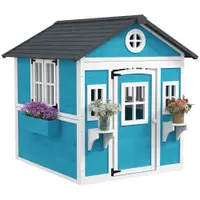 Outsunny Căsuță de Joacă din Lemn cu Uși, Ferestre, Ghivece și Jardiniere pentru Copii 3-8 Ani, Maro Închis | Aosom Romania