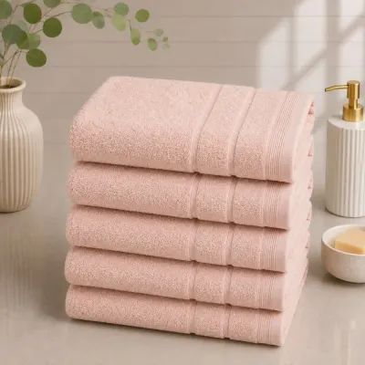 Set 5 prosoape medii, Terry, 50x90cm, din 100% bumbac pakistanez, 600g, Roz