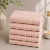 Set 5 prosoape medii, Terry, 50x90cm, din 100% bumbac pakistanez, 600g, Roz