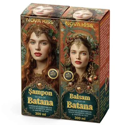 Set Sampon si Balsam cu Ulei de Batana pentru Cresterea si Regenerarea Parului NOVA KISS , 2 x 300 ml