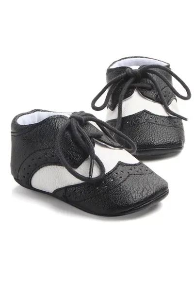 Pantofiori IDD0772-1-r1 pentru bebelusi - alb cu negru