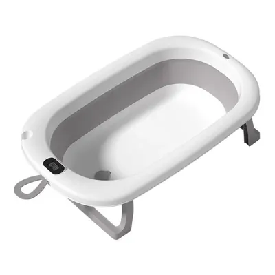 Cadita pliabila pentru bebelusi Bebe Royal Gri 76 cm, cu termometru digital si dop de scurgere
