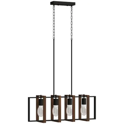 HOMCOM Candelabru Suspendat Rustic cu 4 Cadre Rotative și Lanț Regulabil, 80x21x90-130 cm, Negru și Nuc | Aosom Romania