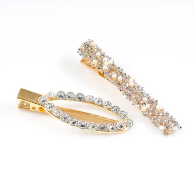 Set 2 agrafe par elegante cu strasuri si perle, finisaj auriu