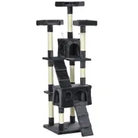 PawHut Copac de zgâriat 173 cm - turn pentru pisici cu cușcă, stâlpi din sisal, platformă mare, multi-etajat, gri închis | Aosom Romania