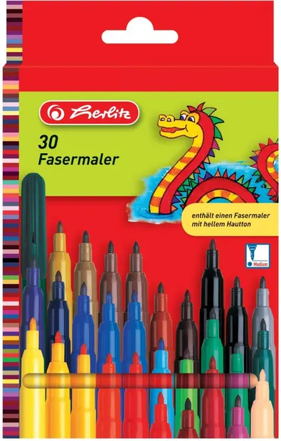Carioci Herlitz - 30 culori, vârf 2 mm