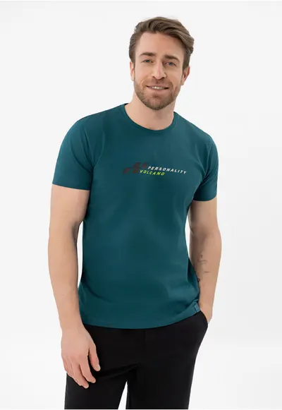 Tricou brabati din bumbacu cu imprimeu pe piept - maneca scurta - Regular Fit - T-Subi - turcoaz - Turcoaz