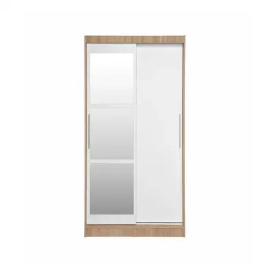 Dulap KOSS 02, cu usi glisante si oglinda, corp sonoma + usi alb, 100x60x200 cm