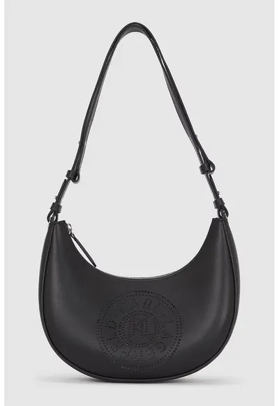 Geanta de umar in forma de semiluna cu perforatii logo - Negru