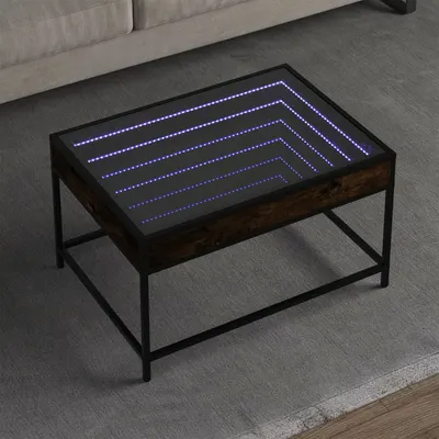 vidaXL Măsuță de cafea cu LED infinity, stejar fumuriu, 70x50x41 cm