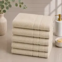 Set 5 prosoape medii, Terry, 50x90cm, din 100% bumbac pakistanez, 600g, Bej