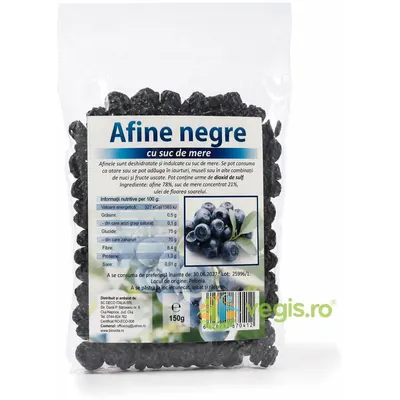 Afine Uscate Indulcite cu Suc de Mere fara Zahar Adaugat 150g