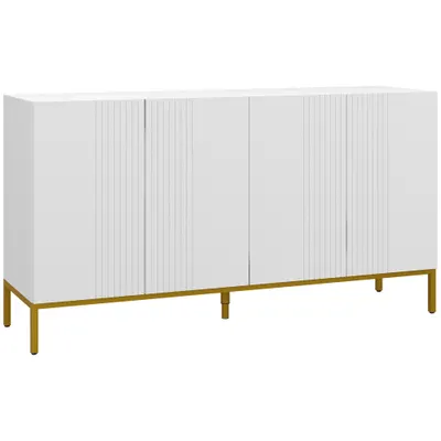 HOMCOM Bufet Modern pentru Living cu 4 Uși și Rafturi Reglabile, Închidere Moale, 140x40x75 cm, Alb | Aosom Romania
