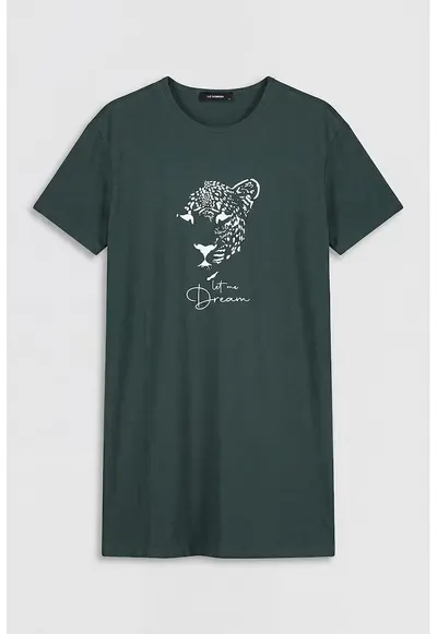 Rochie-tricou cu imprimeu frontal - Verde smarald