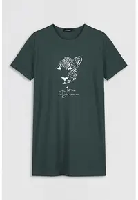 Rochie-tricou cu imprimeu frontal - Verde smarald -