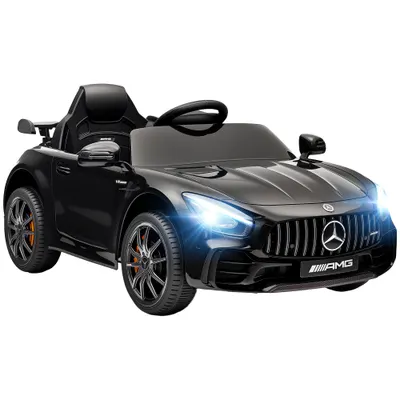 AIYAPLAY Mașină electrică pentru copii, Mercedes, 3-5 km/h, telecomandă, lumină & muzică, Negru | Aosom Romania