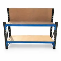Masa de lucru industriala cu panou din placaj L2000 x D600 x H1000/1500mm -1000kg/nivel GRAY &amp; BLUE