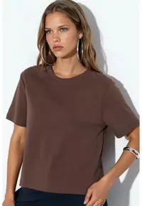 Tricou dama - tricou din bumbac - maneca scurta - maro cafea