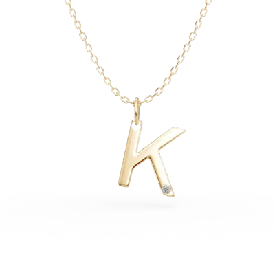 Lant cu pandantiv initiala K din aur galben cu diamant de 0.005ct