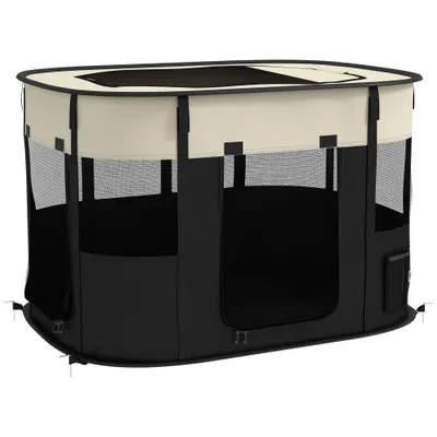 PawHut Parc pliabil pentru câini, pisici și animale mici din țesătură Oxford cu depozitare 94 x 74 x 60 cm alb crem și negru | Aosom Romania