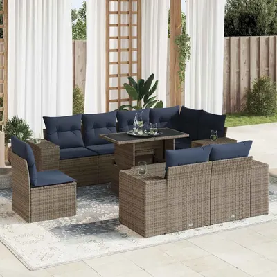 Gossi set mobilier gradina cu perne 16piese gri poliratan/lemn acacia