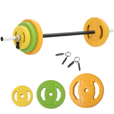 Set haltere și discuri HOMCOM 20 kg cu 6 greutăți multicolore