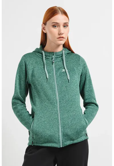 Hanorac cu captuseala din material fleece pentru drumetii Odelia - Verde melange