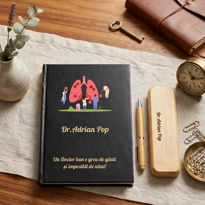 Cadou pentru Doctor Pneumolog- Agenda personalizata + set scris