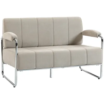 HOMCOM Canapea cu 2 Locuri Tapițată în Chenille cu Cusături Duble, Canapea Modernă cu Brațe și Picioare din Oțel, pentru Living, Birou și Dormitor, 120x73x76 cm, Bej | Aosom Romania