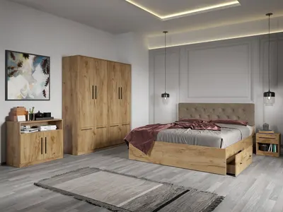 Set dormitor complet Stejar Auriu cu comoda - Madrid - C10