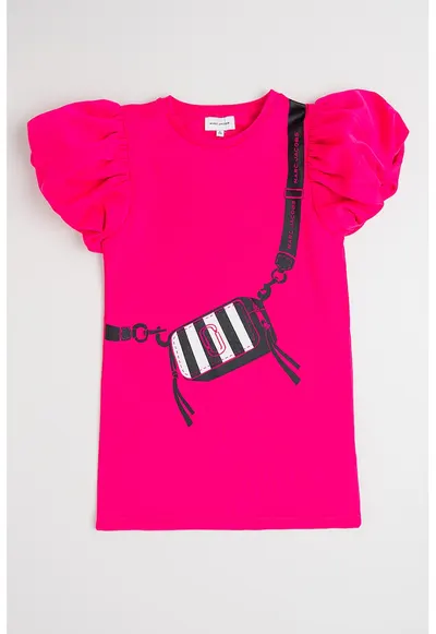 Rochie cu maneci scurte si imprimeu - Negru/Fucsia