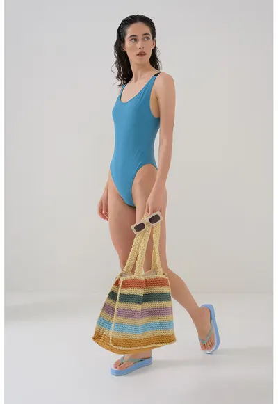 Costum de baie intreg cu bretele cu logo - Verde persan