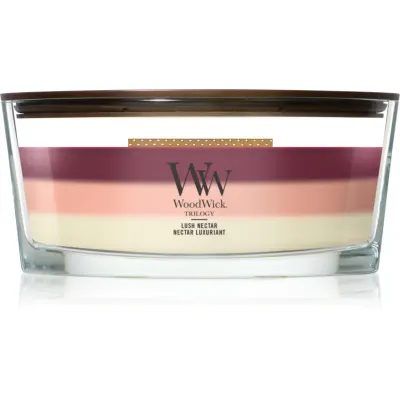 Woodwick Trilogy Lush Nectar lumânare parfumată cu fitil din lemn 453.6 g