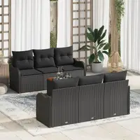 Gossi set canapea de gradina cu 7 piese si pernute negru ratan poli acacia, Gossi canapea de gradina cu 2 locuri cu pernute negru ratan poli