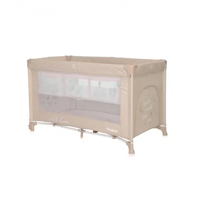 Patut Lorelli Noemi Fog Beige Star pliabil, cu 2 nivele, laterala cu fermoar, roti cu sistem de blocare, salteluta si geanta de transport incluse