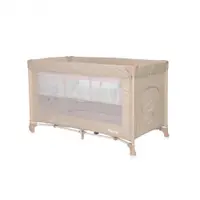 Patut Lorelli Noemi Fog Beige Star pliabil, cu 2 nivele, laterala cu fermoar, roti cu sistem de blocare, salteluta si geanta de transport incluse
