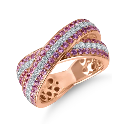 Inel din aur roz cu safire roz de 1ct si diamante de 0.4ct