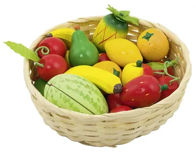 Set din lemn Goki - Fructe in cos, 16 piese