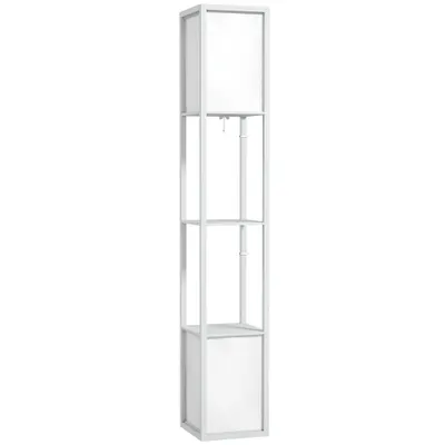 HOMCOM Lampă de Podea Modernă cu 2 Abajururi și 2 Rafturi, Lampă de Podea cu Întrerupător de Picior, 26x26x156 cm, Alb | Aosom Romania
